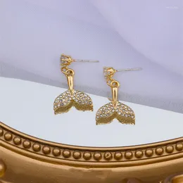 Stud Earrings Golden Fishtail Alloy Ear Piercing Jewelry Fashion Sea Animal Drop Rhinestone Luxurious Woman Year's Gift