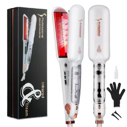 Prostownicze włosów w podczerwieni para prostownica Podwójne napięcie o szerokości 2 cali Salon fryzjerski Par Par Styler Ceramiczny Tourmalin Flat Iron 230725