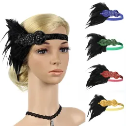 1920 -talets huvudstycke Feather Flapper Headband Great Gatsby Headdress Vintage Drop 8pcs 245qzz