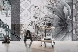 Sfondi CJSIR Carta da parati personalizzata Vintage Black White Flower Industrial Stylish El Cafe Alphabet Tv Divano Sfondo 3d Decor