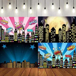 Background Material Super City Landscape City Yellow Skyline Bat Theme Photography Background Childrens Birthday Background Baby Shower Decoration Party Banner