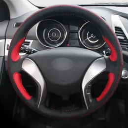 Coprivolante per auto cucito a mano in pelle artificiale nera rossa per Hyundai Elantra 2011-2014 Avante i30 2 2012-2016327E