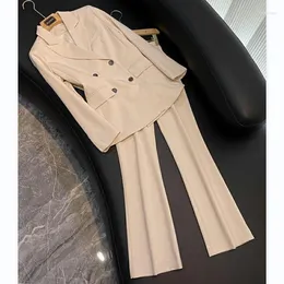 Dwuczęściowe spodnie kobiet Wysokiej jakości biuro Lady Office Podstawowy stały garnitur Podwójny szczupły marynaty Blazer Lose Flearne Women 2PCS