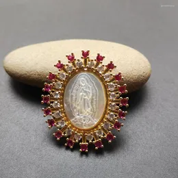 Hänghalsband (5st/parti) 31x37mm naturlig jungfru av Guadalupe Mother Pearl Shell med CZ Charms för smycken