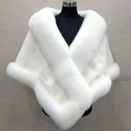 Bridal Wraps 10 färger Mixed Orders Autumn Winter Long Fox Faux Fur Evening Dress Shawl Cloak Scarf Female Party Cocktail2647