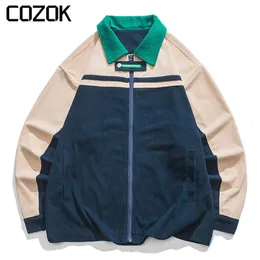 Mens Jackets Japanese Varsity Jacket Men Autumn Harajuku Patchwork Corduroy Windbreaker Coats Women Spring lapel Oversize Baseball Coat 230726