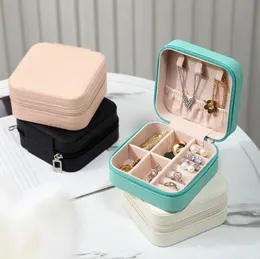 Cajas de joyería Mini caja organizadora Exhibición de viaje Estuche con cremallera Pu Cuero Pendientes portátiles Collar Anillo Embalaje Entrega de la gota Otkg1