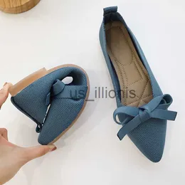 Klänningskor stretch tyg kvinnor balett lägenheter skor kvinna våren sommar 2023 bowknot spetsiga båtskor stickade kör loafers moccasins j230727