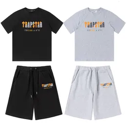 Tute da uomo Trapstar Primavera ed estate Arancione Grigio Asciugamano Cotone ricamato Maglietta sportiva di alta qualità Pantaloncini a maniche corte Tuta 230727