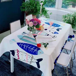 Tischdecke, literarische karierte Tischdecke, weißer Fisch jedes Jahr, Druck, Restaurant-Tischdecke, Kaffee, wasserdicht, quadratisch, für den Tisch R230727