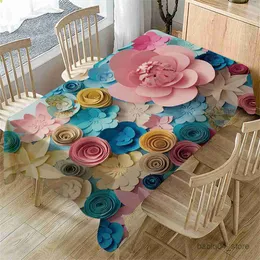 Tkanina stołowa 3D kwiat Property prostokątny obrus do stołu Cover Count Waterproof Antymbeain Table Cover Party Wedding Decor Tapete R230727