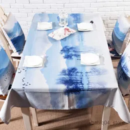 Table Cloth New Chinese Style Rectangular Table Cloth Ink Painting Pattern Dining Table Covers Simplicity Square Tablecloth Tapete R230727