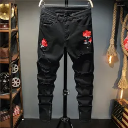 Mäns jeans 2023 anpassade mörkgrå smala raka mönster denim byxor pojkbyxor män plus storlek