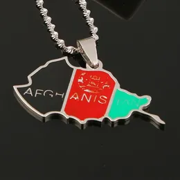 Stainless Steel Enamel Afghanistan Map Pendant Necklaces Silver Color Chain Jewelry2559