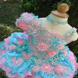 Splendide neonate Glitz Perline Pageant Cupcake Abiti Withe Flowers Infant Mini gonne corte Toddler Girls Soft Lace Pageant Dres1996
