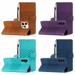 Square Cube Leather Plånbok Flip Falls för Samsung S23 FE A25 A05 A05S A15 Sony Xperia 1 V 10 V 10V 2023 Business Pu ID Card Pockplats Slot Holder Cover Book Pouch Strap