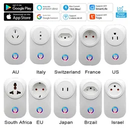 Smart Power Plugs Smart Wifi Plug Socket Outlet EU UK AU Brazil FR Israel IT 16A APP Remote Control Work For Alexa Assistant Energy Monitor HKD230727