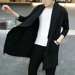 Kurtki jesień mężczyźni moda koreański styl długi płaszcz z kapturem płaszcz Abrigo Hombre Men Punk Hip Hop Cardigan Casual Streetwear Cape