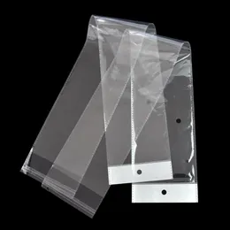 100Pcs Lot Clear Self Adhesive Seal Plastic Hairpiece Storage Bag Retail OPP Poly Packaging Package Hair Wig Bag With Hang Hole205D