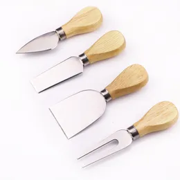 4pcs/set Oak Wood Wooden Handle Knife Fork Shovel Kit Stainless Steel Butter Spreader Graters For Cutting Baking Chesse Board Tool