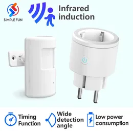 Plugues de alimentação inteligentes Sensor infravermelho PIR e conjunto de plugue inteligente 110 V 220 V UE Soquete Detector de movimento infravermelho Módulo de temporização para ventilador de lâmpada de automação residencial HKD230727