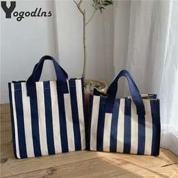 Evening Bags Reusable Women Travel Shopper Tote Shopping Bag High Quality Canvas Casual Beach Handbags Female Stripe Design Shoulder Bags 230727