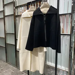 Kvinnors jackor Autumn and Winter Selection White Fleece Double Sided Cashmere Coat Flip Collar Outline Medium Längd Woolen för kvinnor 230727