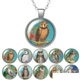 Pendant Necklaces Vintage Owls Hope Faith Animals Round Necklace 25Mm Glass Cabochon Sier Color/Crystal Jewelry Women Birthday Gift 50 Dhvf8