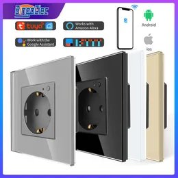 Smart Power Plugs Bingoelec WiFi Tuya Smart Wall Socket Glass Panel Outlet Power Monitor Smart EU Plug Wireless Alexa Tuya App Control HKD230727