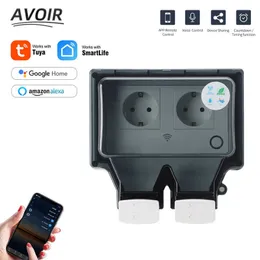 Smart Power Plugs Avoir Tuya Smart IP66 Waterproof Socket EU Standard Plug WiFi Connected Electrical Socket med Timer 220V Outdoor Power Outlets HKD230727