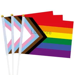 14x21cm Gay Pride Rainbow Stick Flag Transgender Lesbian Rainbows Banner LGBT Rainbow Flags med flaggstång Handhållna banners Th1017