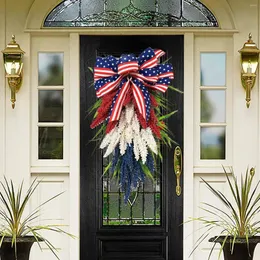Decorative Flowers American National Day Wreath Pendants Independence Patriotic Garland Reusable Ornaments Home Decor For Indoor Outdoor