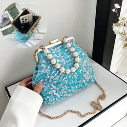 Evening Bags Pearl Sequins Luxury Evening Bags for Women Metal Hasp Tote Wedding Party Clutch Shoulder Chain Handbags Shiny Coin Purse 230727