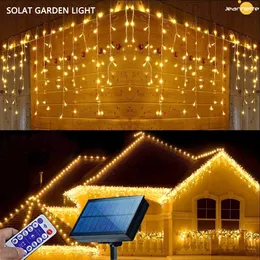 Dekoracje ogrodowe Solar Street Garland House świąteczne światła ozdoby Ozdoby LED na świeżym powietrzu opadanie zasłony 0,8m 230727