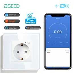 Plugues de energia inteligentes BSEED Tomada Wifi única Tomada de parede inteligente Função de monitoramento de energia Tuya Google Smart Life Alexa Controle de voz HKD230727