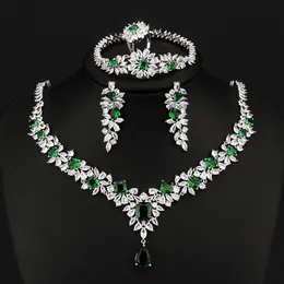 Bröllopsmycken sätter AMC Luxury Asymetrical Emerald Green 4PC Jewelry Set Necklace Earring Ring Brecelet Bridal Wedding Party Accosories for Women 230727