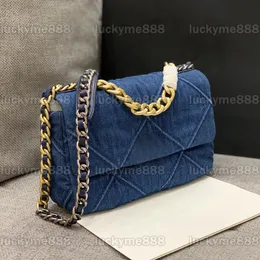 10a spegelkvalitetsdesigners Small Medium 19bag Womens Blue Denim Bags Luxurys Handväskor quiltad klaffväska Crossbody axelkedja band med låda med låda