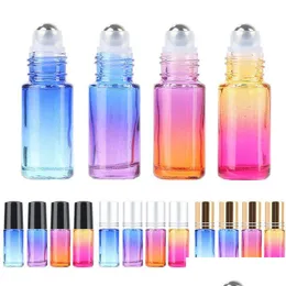 Roll on Bottles 5 ml Gradient Color Glass Pusta na butelkę olejku eterycznego ze stalową metalową rolką kosmetyczną słoi