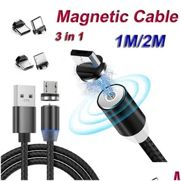 Kable telefonu komórkowego 3 w 1 adapter magnetyczna linia ładowania nylon pleciony szybki sznur typ C Micro USB dla telefonów dostarczania kropli Huawei A DHQVB