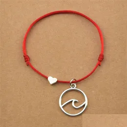 Charm Bracelets Fashion Red Black Cord String Handmade Heart Love Ocean Wave Friendship Women Men Beach Sailing Jewelry Gifts Drop Del Dhkd0