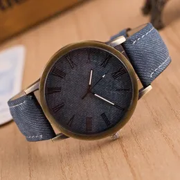 Nueva moda Reloj de escala de cuarzo Retro Multicolor Vaqueros de vaquero Reloj de correa de cuero imitado para mujeres Hombres Estudiante Tiempo de examen LJS158278g