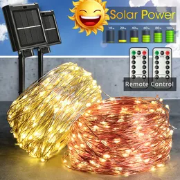 زينة الحديقة 7 12 22 32 42 52M LED Solar Light Outdoor Lamp String Lights for Holiday Christmas Party Fairy Fairy Garland 230727