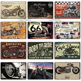 Motocykl metalowy znak plakatowy zabytkowe tablica Route 66 Tin Znaki dekoracje ścienne do garażu Man Cave Club Club rzemiosła sztuka jazda za darmo plakaty niestandardowe hurtowe 30x20 cm W01