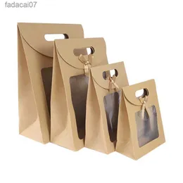 31262016cm Kraft Paper Portable Gift Bag PVC Clear Window Packaging Bags for Small Business Birthday Christmas Present Wrap L230620