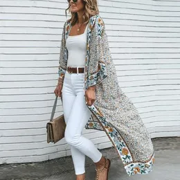 Kadın bluz gömlekler teelynn kimono herigan uzun kadın bluz gömleği vintage çiçek baskı boho robe plaj örtbası yaz sargısı blusa 230726