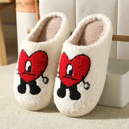 Slippers YvvCvv Bad Rabbit Slippers Love Fluffy Slippers Women's Warm and Cute Plush Cotton Slippers 2023 Household Soft Winter Uwabaki Z230727