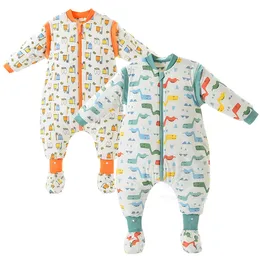 Sovpåsar 2.5 3.5 Tog baby sömnväska med ben tjock varm avtagbar långärmad säck för småbarn pojke flicka kläder sängkläder filt 230726