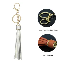 11 Colors Fashion Tassels Keychain Alloy Circle PU Leather Fringe Keyring Women Men Car Decoration Bag DIY Jewelry Accessories