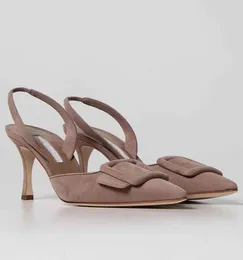 Designer de verão Mulheres Maysli Sandálias Sapatos Lady Slingback Salto Apontado Toe Bombas Fivela-Detalhe Lady Sexy Party Casamento Stiletto Salto Alto Manolo- EU35-43