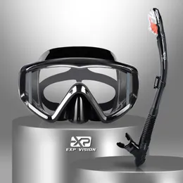 Dykmasker torr snorkel set pano 3 fönster snorkel mask anti-dimma dykning av glasögon och snorkel professionell vuxen snorkling simmask 230727